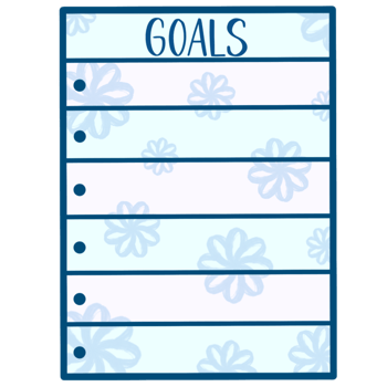 Goals on a blue floral lined paper with dot points png
