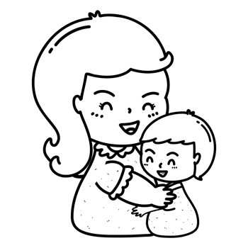 Cartoon outline illustration of mother hugging son, warm mother's day concept, mother's love illustration, mother's day coloring book image png