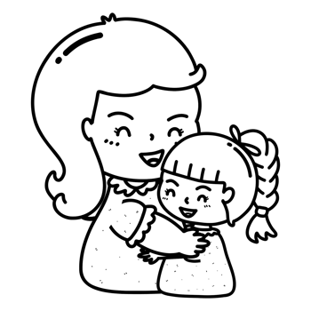 Cartoon outline illustration of mother holding and hugging her child, warm mother's day concept, image showing mother's love, mother's day coloring book image png