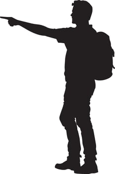 Hiker Pointing Ahead A person extending an arm, signaling direction to others. full length silhouette black illustration vector