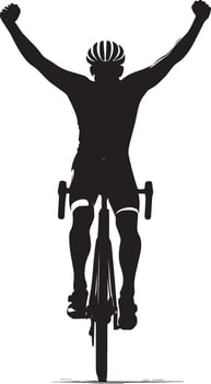 Finishing Line Pose A cyclist crossing the finish line, arms raised in victory. full length silhouette black illustration vector