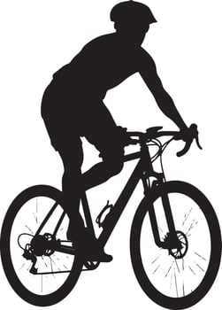 Power Pedal Stance Cyclist standing on pedals, body leaning forward, black silhouette . vector