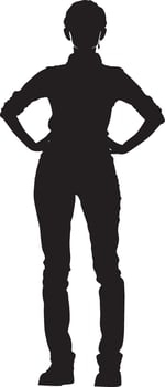 Hiker Standing Still A person standing tall, looking ahead with hands on hips or holding a walking stick. full length silhouette black illustration vector