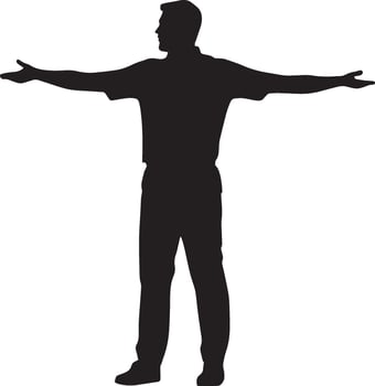 Referee with one arm extended vertically, signaling a goal kick after the ball crosses the goal line, full-length silhouette . vector