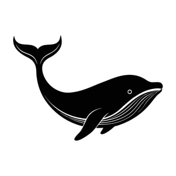 Majestic blue whale swimming gracefully with large curving body in isolated silhouette art vector