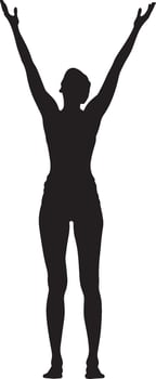 A person standing tall in Mountain Pose with arms extended upward, palms together, full-length silhouette illustration. vector