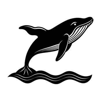 Grand humpback whale leaping with head held high above water silhouette vector