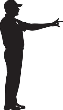 An umpire signaling a safe call at the base, arm extended horizontally, full-length silhouette . vector
