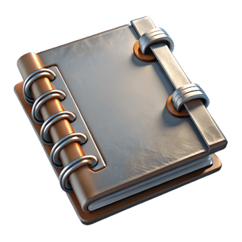 extraordinary minimalist Metal Bound Notebook Top Angle Isolated authentic png