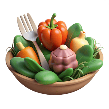 beautiful minimalist Mindful Eating Fork and Vegetables Isolated Element png