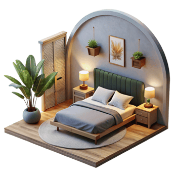 wonderful contemporary Minimalist Bedroom Interior Front View high quality png