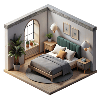 serene modern Minimalist Bedroom Interior Side View Cutout original png