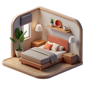 vibrant traditional Minimalist Bedroom Scene Side View Cutout original png