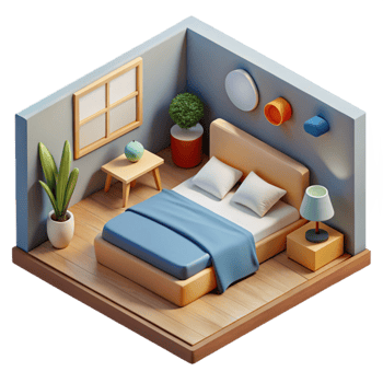 impressive artistic Minimalist Bedroom Scene Top View Cutout high resolution png