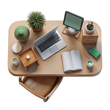 stunning traditional Minimalist Desk Setup Top View Transparent Background genuine png