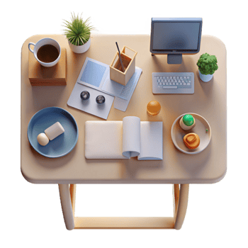 beautiful creative Minimalist Desk Setup Top View Transparent Background exclusive png