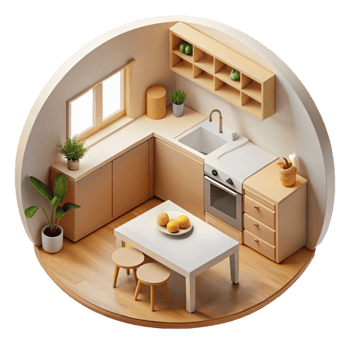 vibrant abstract Minimalist Kitchen Scene Top View Cutout premium png
