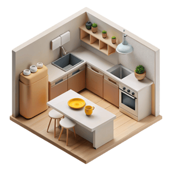 extraordinary creative Minimalist Kitchen Scene Top View Cutout genuine png