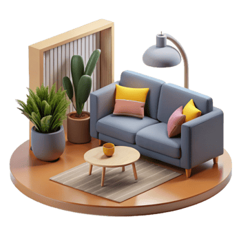 stunning minimalist Minimalist Living Room Scene Side View Isolated png