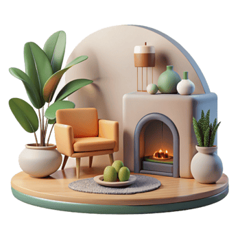 extraordinary vintage Minimalist Living Room Scene Side View Isolated detailed png