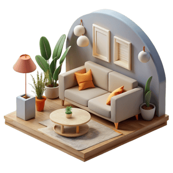 wonderful rustic Minimalist Living Room Scene Side View Isolated genuine png