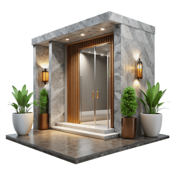 impressive artistic Modern Apartment Building Entrance Lobby Transparent Background png