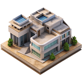 vibrant artistic Modern Architecture Aerial View Isolated Cutout high resolution png