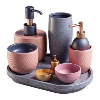impressive rustic Modern Bathroom Accessories Set Isolated Cutout detailed png