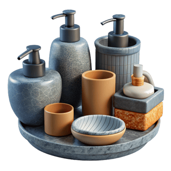 elegant rustic Modern Bathroom Accessories Set Isolated Cutout png