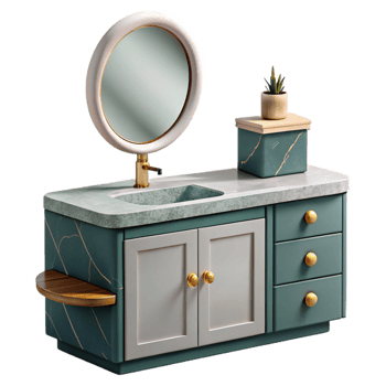 serene vintage Modern Bathroom Vanity with Mirror Transparent png