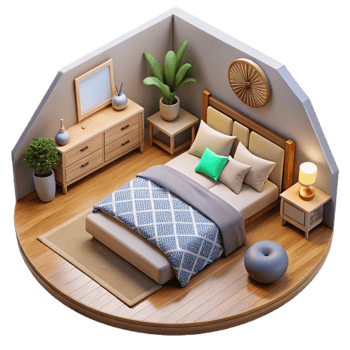dramatic modern Modern Bedroom Interior Top View premium png