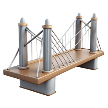 dramatic minimalist Modern Bridge with Suspension Cables Transparent Background genuine png