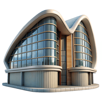 extraordinary vintage Modern Building Curved Facade Transparent Background high quality png