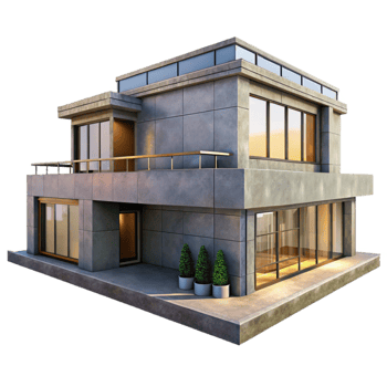 wonderful minimalist Modern Building Exterior with Balcony Transparent Element high resolution png