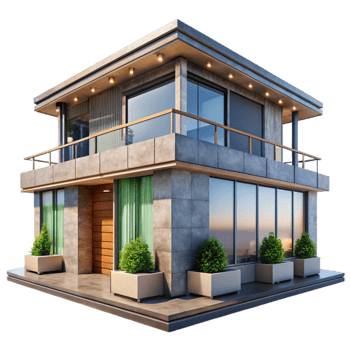 elegant rustic Modern Building Exterior with Balcony Transparent Element premium png