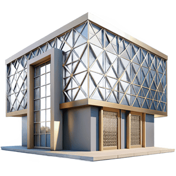 dramatic traditional Modern Building Facade with Glass Panels Transparent Element authentic png