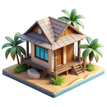 vibrant traditional Modern Bungalow Architecture Beach Setting Isolated authentic png
