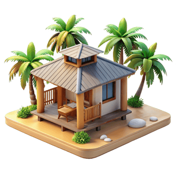 beautiful classic Modern Bungalow Architecture Beach Setting Isolated professional png