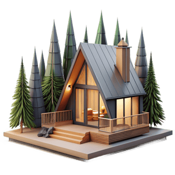 elegant modern Modern Cabin Architecture Forest Setting Isolated detailed png