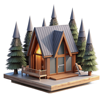 magnificent minimalist Modern Cabin Architecture Forest Setting Isolated authentic png
