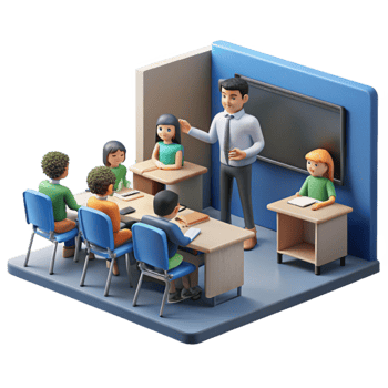 vibrant abstract Modern Classroom Interior with Students and Teacher Isolated detailed png