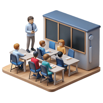 elegant rustic Modern Classroom Interior with Students and Teacher Isolated authentic png