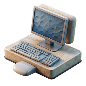 beautiful rustic Modern Desktop Computer with Keyboard and Mouse Transparent Background genuine png