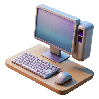 serene contemporary Modern Desktop Computer with Keyboard and Mouse Transparent Background authentic png