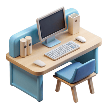 vibrant minimalist Modern Desk with Computer and Keyboard Isolated original png