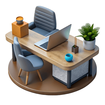 elegant minimalist Modern Desk with Laptop and Notepad Cutout genuine png