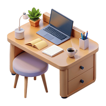 serene contemporary Modern Desk with Laptop and Notepad Cutout authentic png