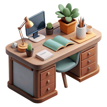 impressive modern Modern Desk with Office Supplies Cutout authentic png