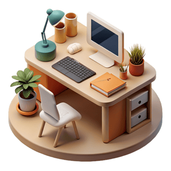 beautiful rustic Modern Desk Workspace Flatlay Cutout premium png