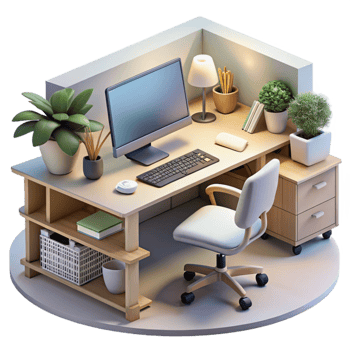 elegant creative Modern Home Office Setup Transparent Background high resolution png